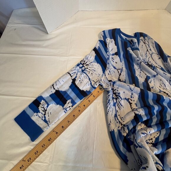 Ruby Rd. Blue, Black & White Floral Striped Tunic Dress Womens Large Rayon Boho - Picture 6 of 7